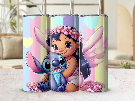 Cute Cartoon Angel and Alien Friends Tumbler with Straw