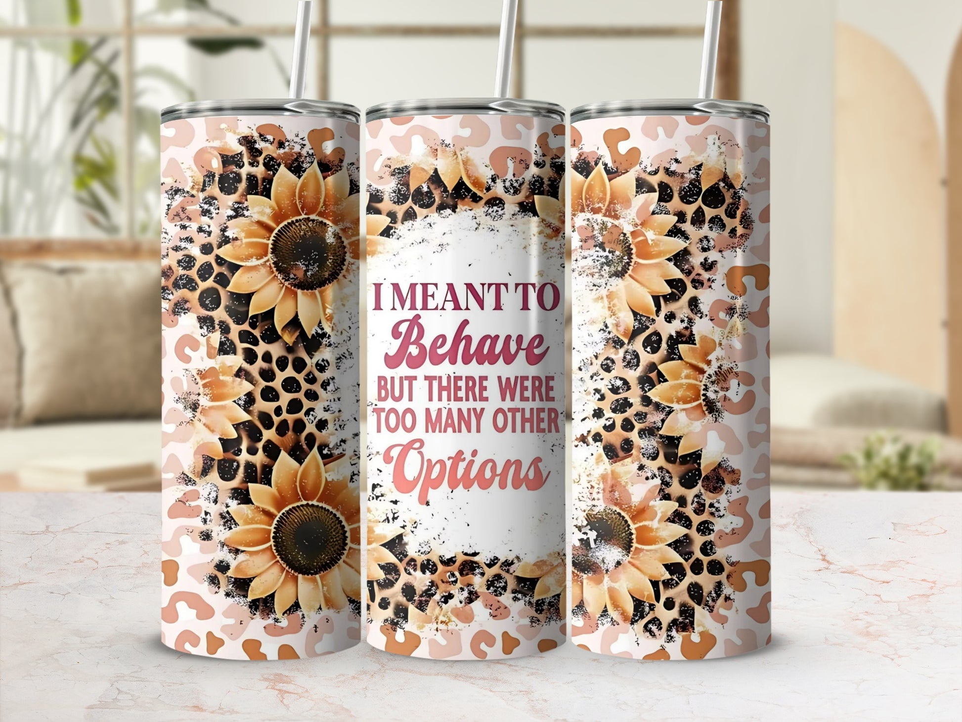 Sunflower and Leopard Print Motivational Quote Tumbler