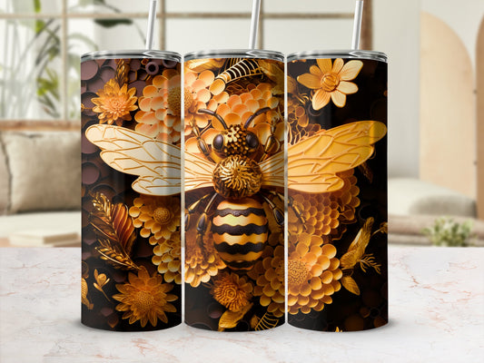 Embossed Golden Bee Honeycomb Flowers Tumbler product type
Golden Bee, Floral Design, Honeycomb Pattern, Embossed Texture, 3D Effect, Nature Inspired, Honeybee Art, Flower Print, Luxury Aesthetic, Elegant Design, Gold Accents, Black Background, Brown Hues, Insect Motif, Garden Theme, Ornate Artwork, Intricate Details, Drinkware Decor, Tumbler Design, Unique Pattern
