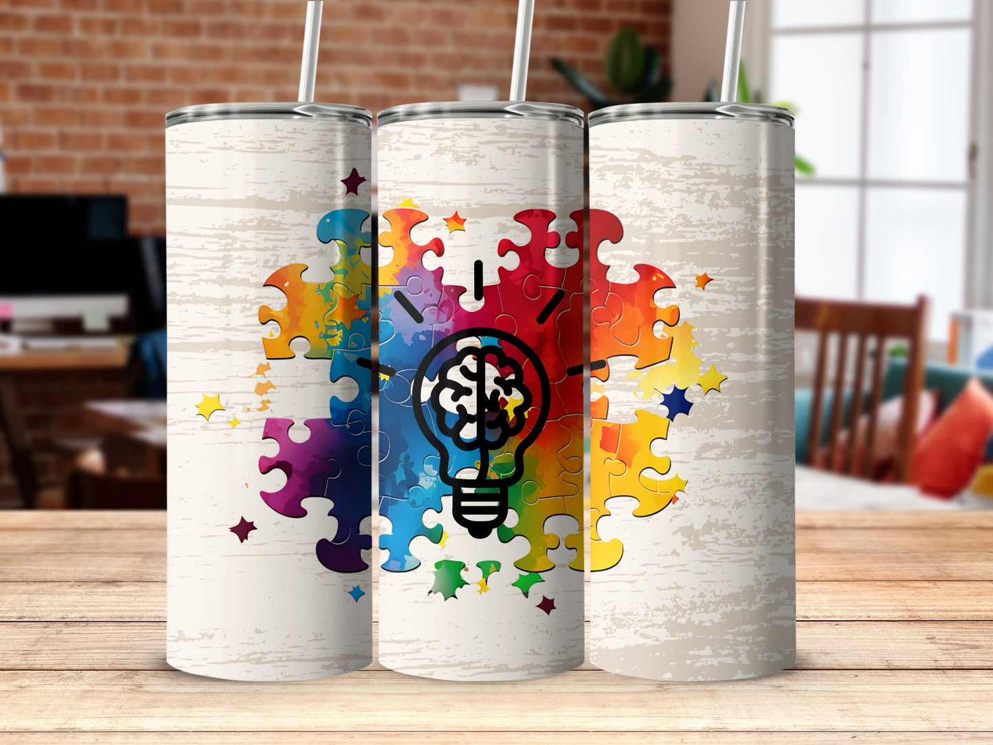 Colorful Brain Puzzle Design Tumbler Cup