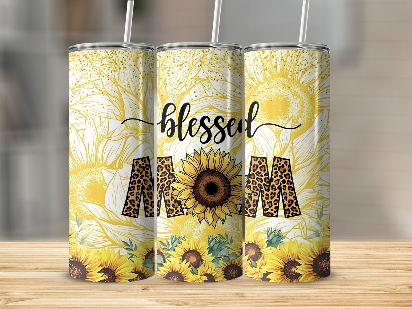 Blessed Mom Sunflower Pattern Tumbler Cup Product
