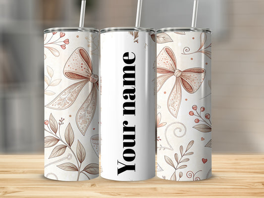 Elegant Floral and Bow Design Personalized Tumbler