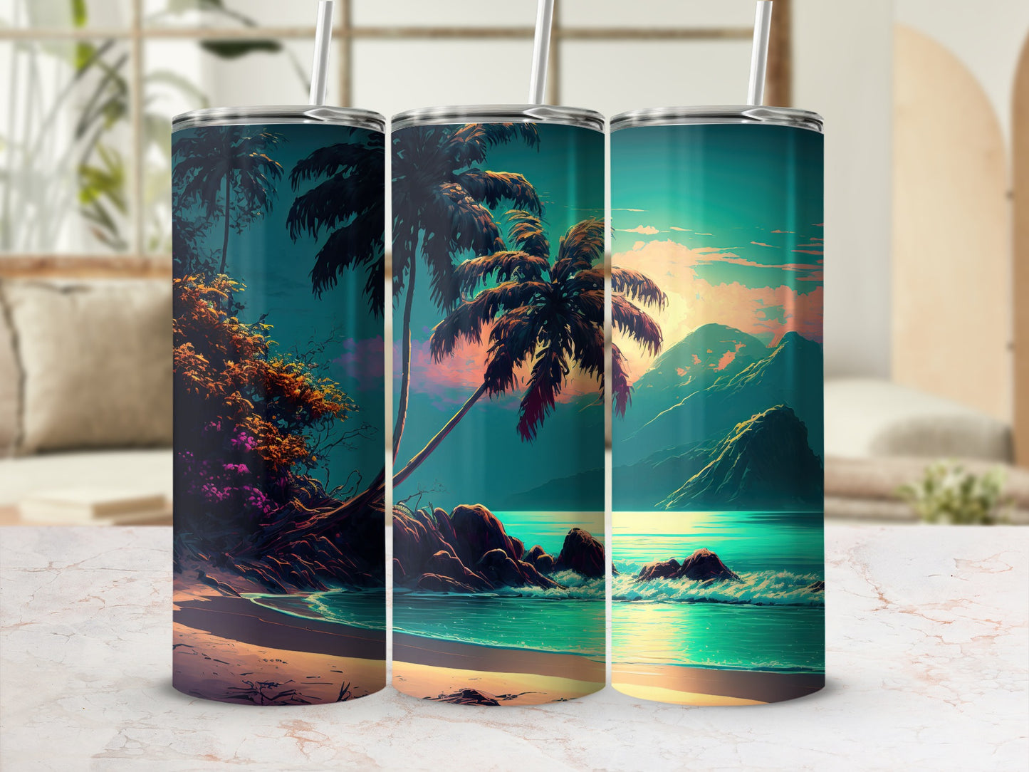 Scenic Tropical Beach Sunset Landscape Tumbler