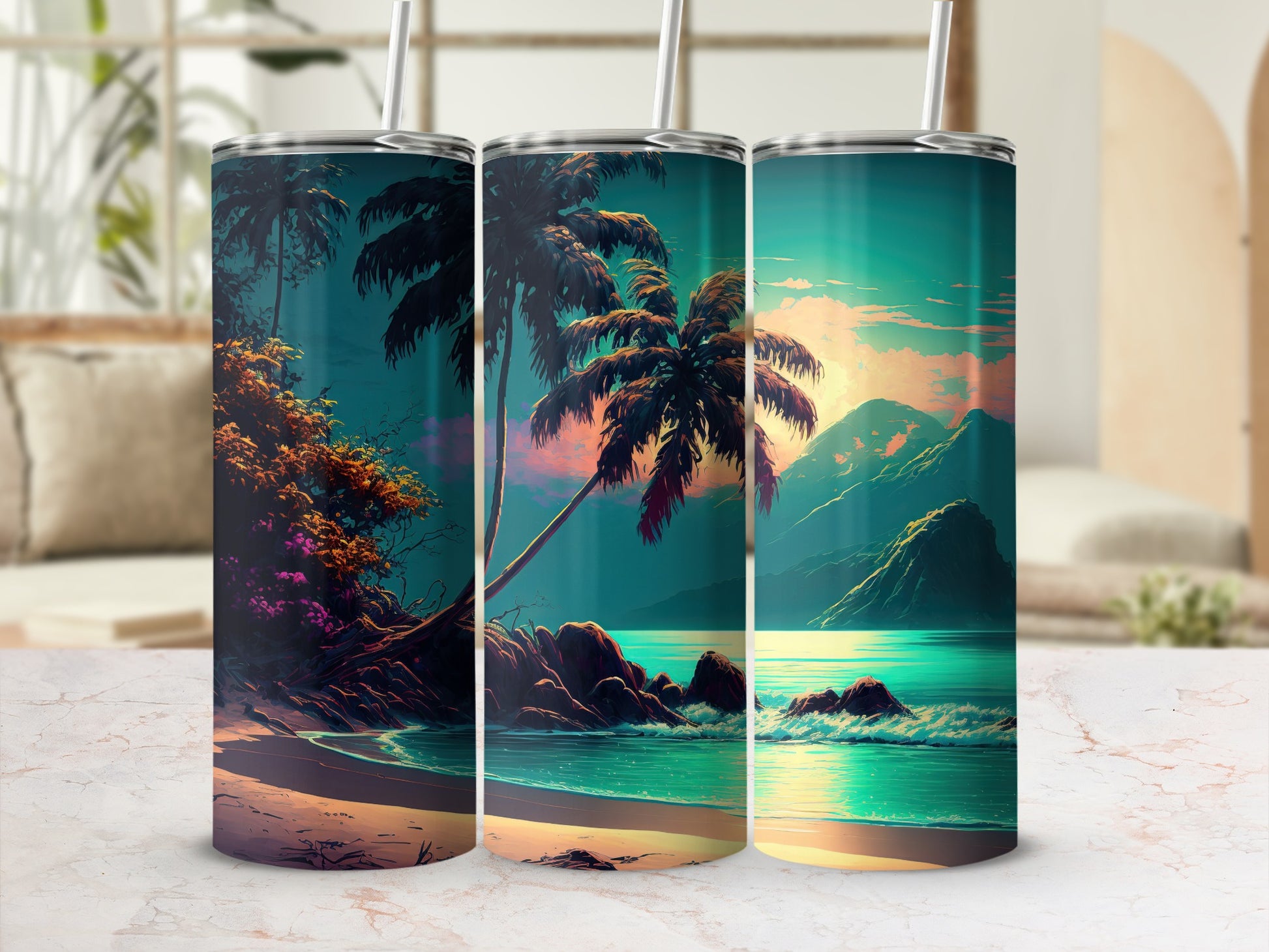 Scenic Tropical Beach Sunset Landscape Tumbler