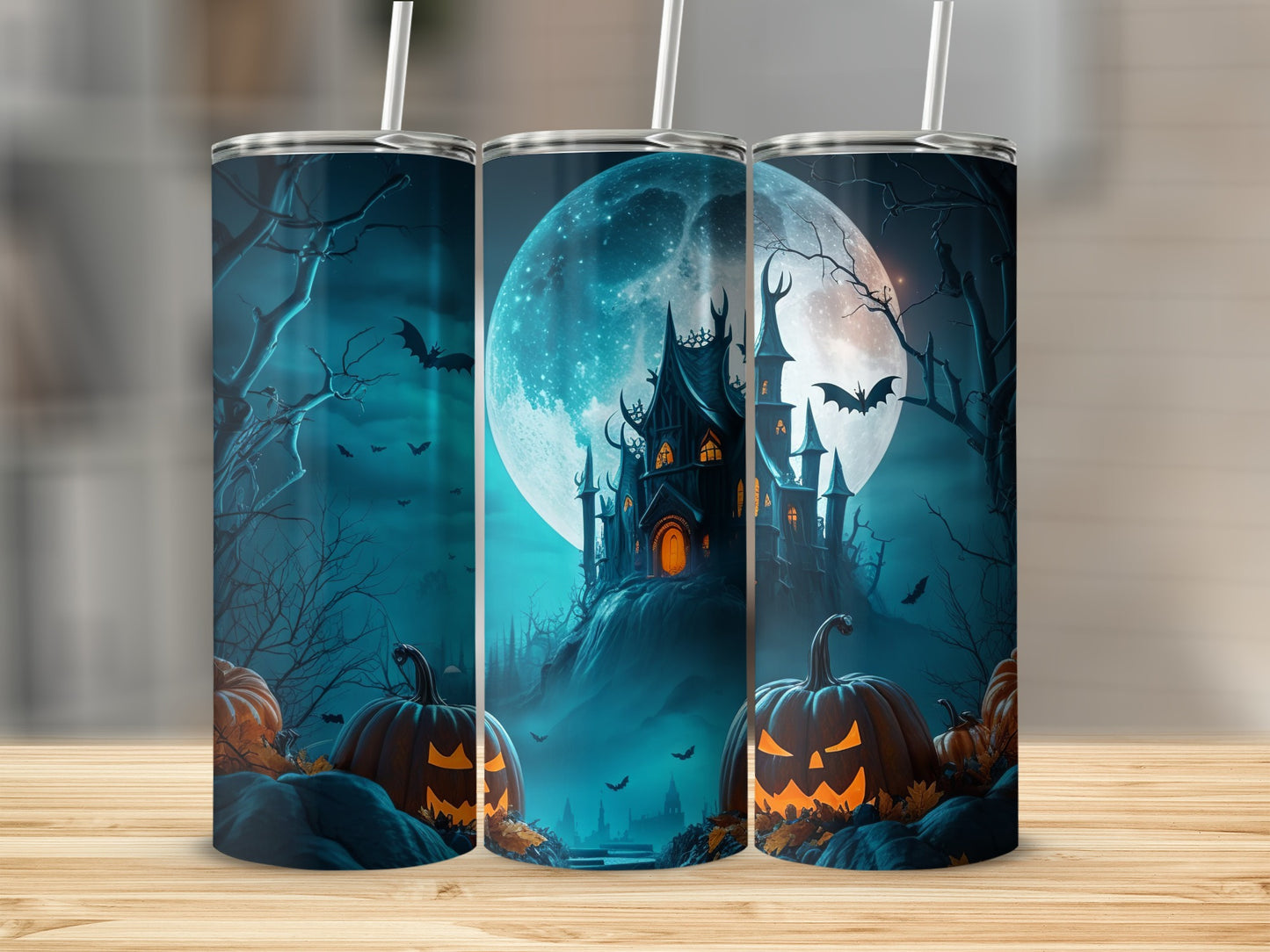 Spooky Haunted House Halloween Tumbler with Bats