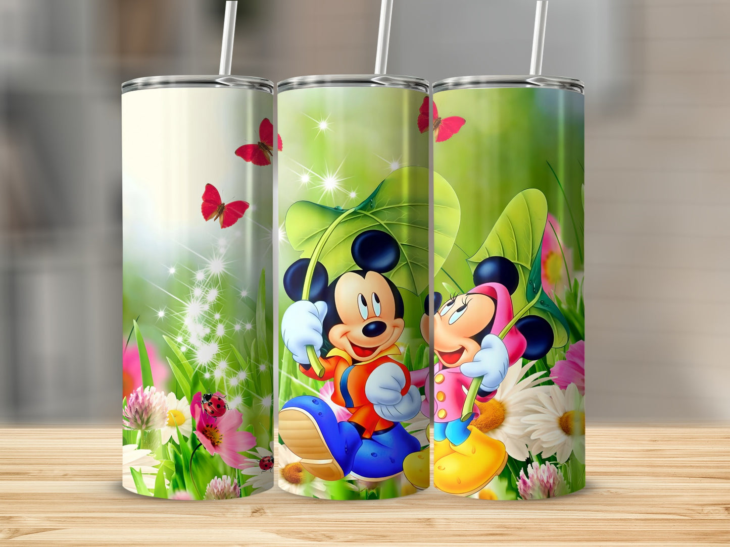 Colorful Mickey and Minnie Mouse Butterflies Tumbler