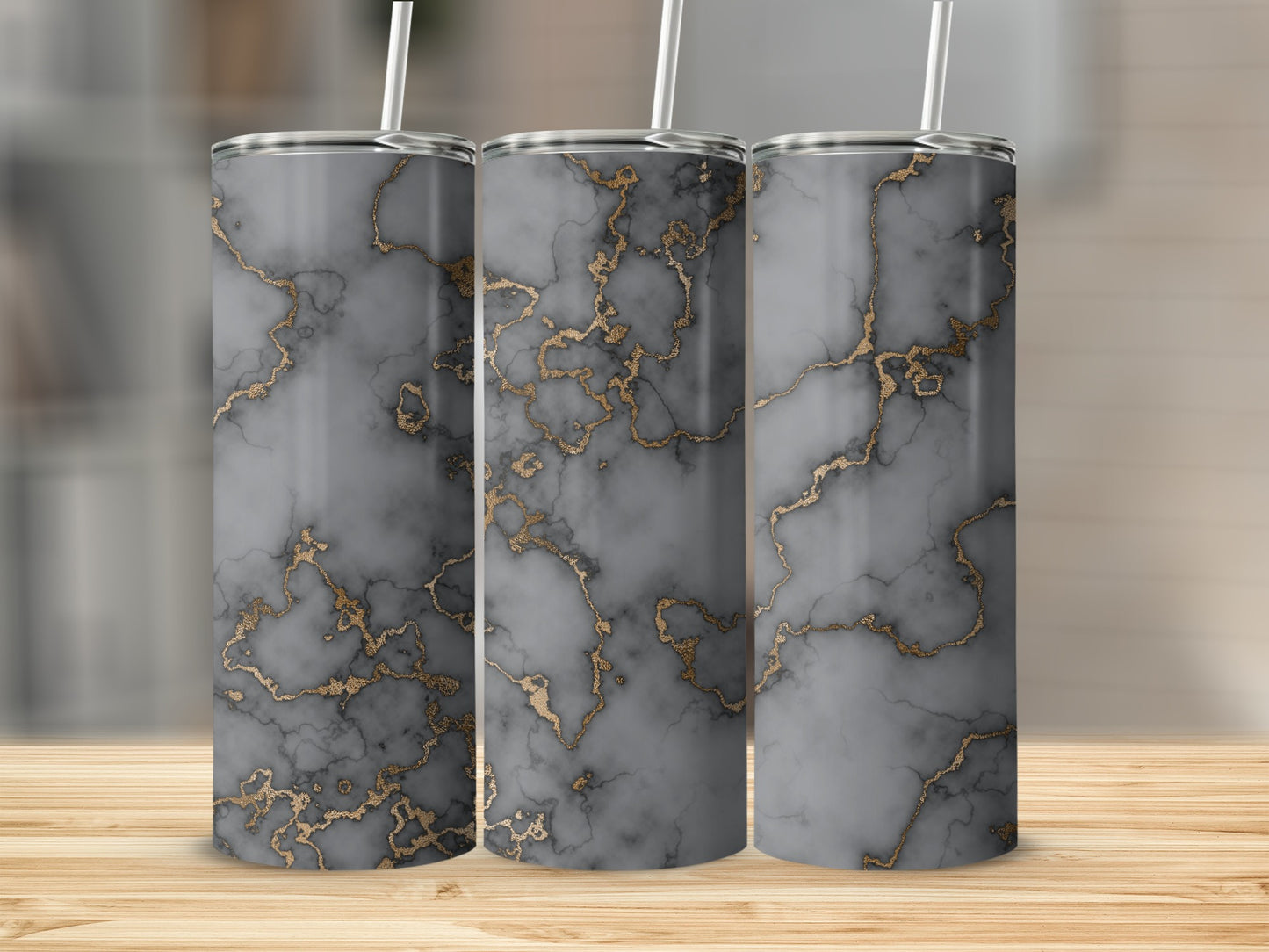 Elegant Gray with Gold Veins Patterned Tumblers