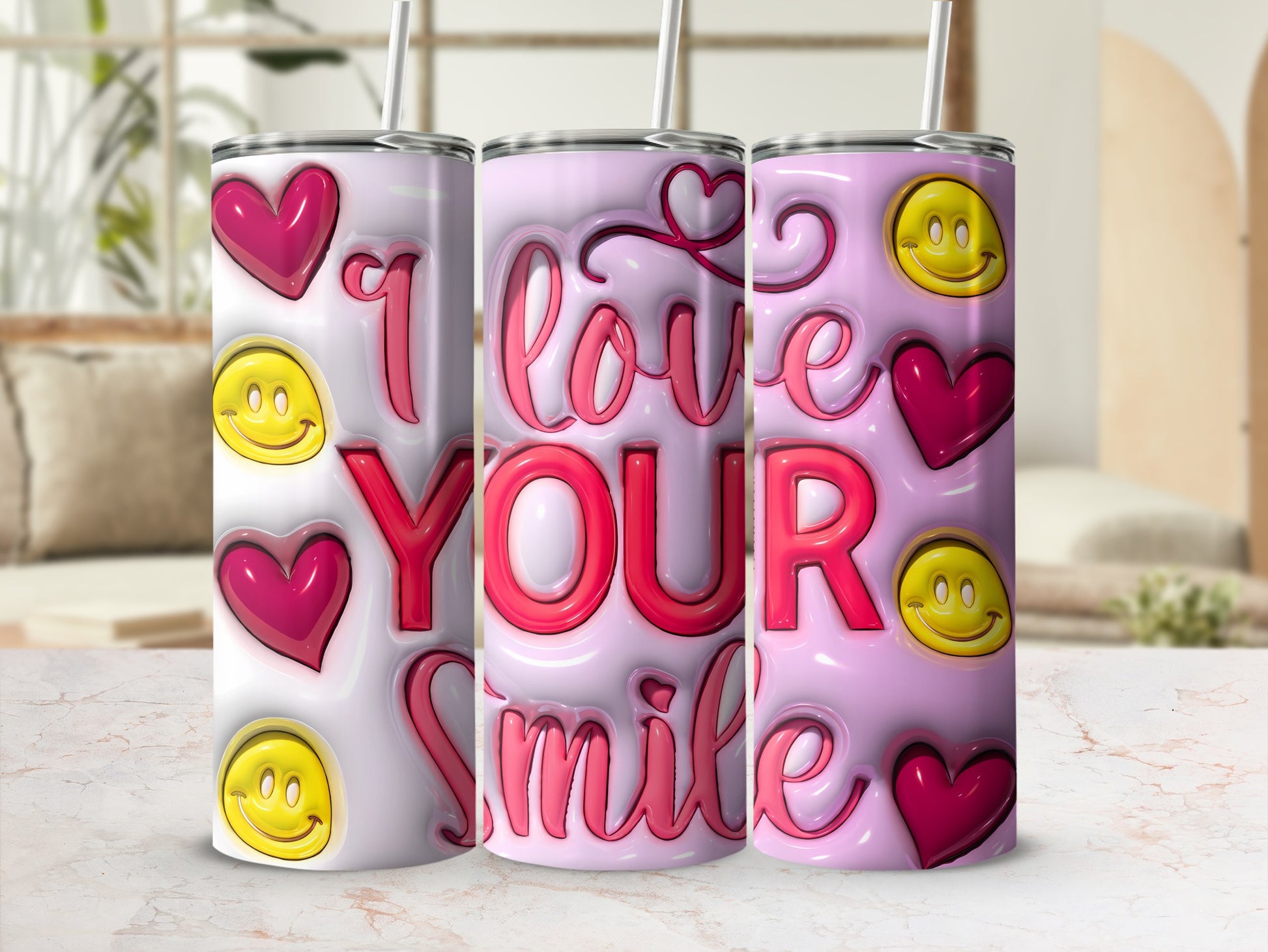 I love YOUR Smile Pink Hearts Smiley Faces Tumbler product type