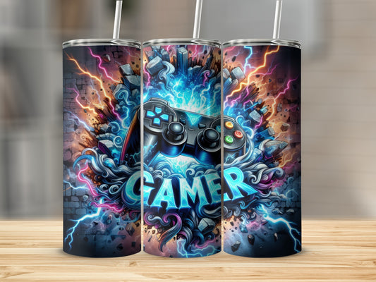 Vibrant Exploding Gamer Controller Design Tumbler