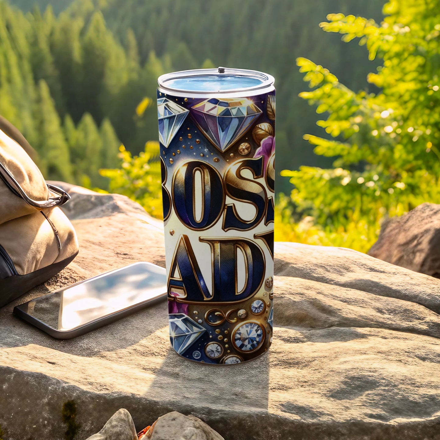 Boss Lady Diamonds Bling Gold Blue Tumbler product type