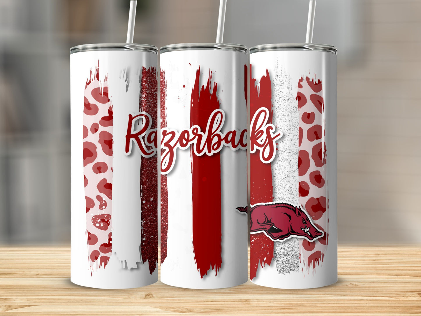 Razorbacks Hog Leopard Print Striped Design Tumblers