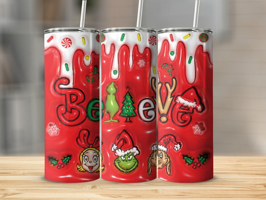 Festive Christmas Believe Tumbler with Holiday Characters