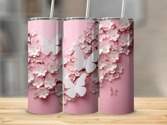 Pink Butterflies Flowers 3D Paper Art Design product type