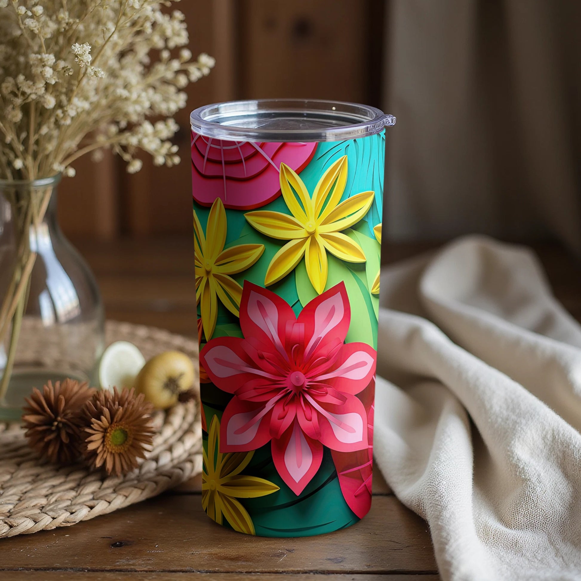 Vibrant Floral Design Insulated Tumbler 20oz