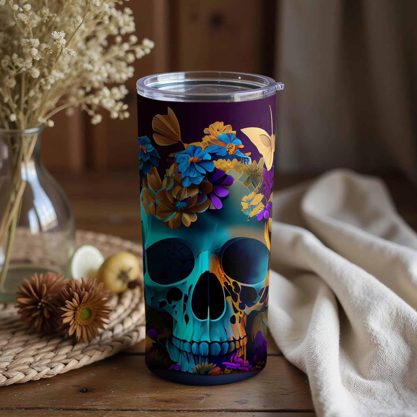 Vibrant Floral Skull Art Insulated Tumbler Product