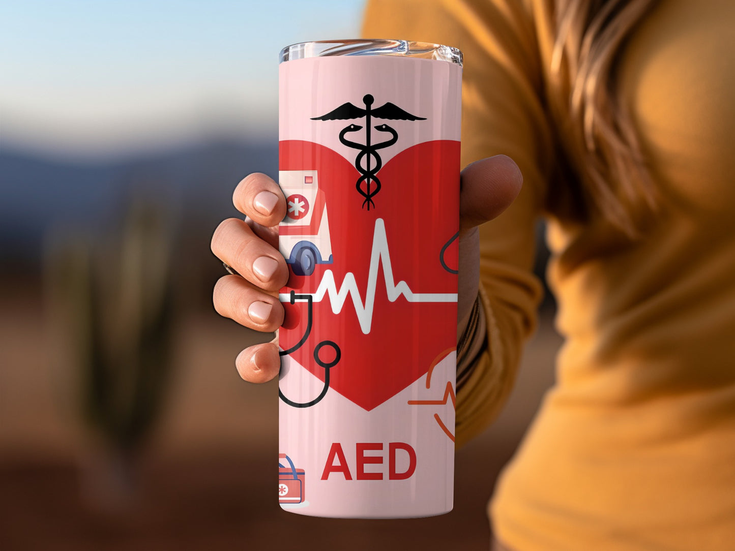 Medical AED Themed Tumbler with Heartbeat Design
