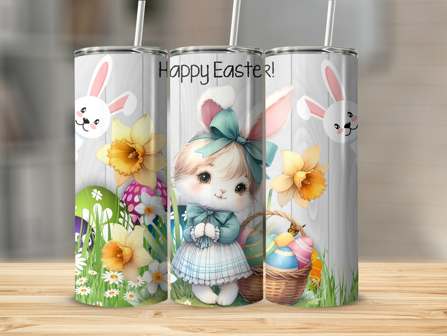 Cute Easter Bunny and Flowers Tumbler Happy Easter Gift