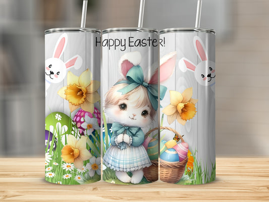 Cute Easter Bunny and Flowers Tumbler Happy Easter Gift