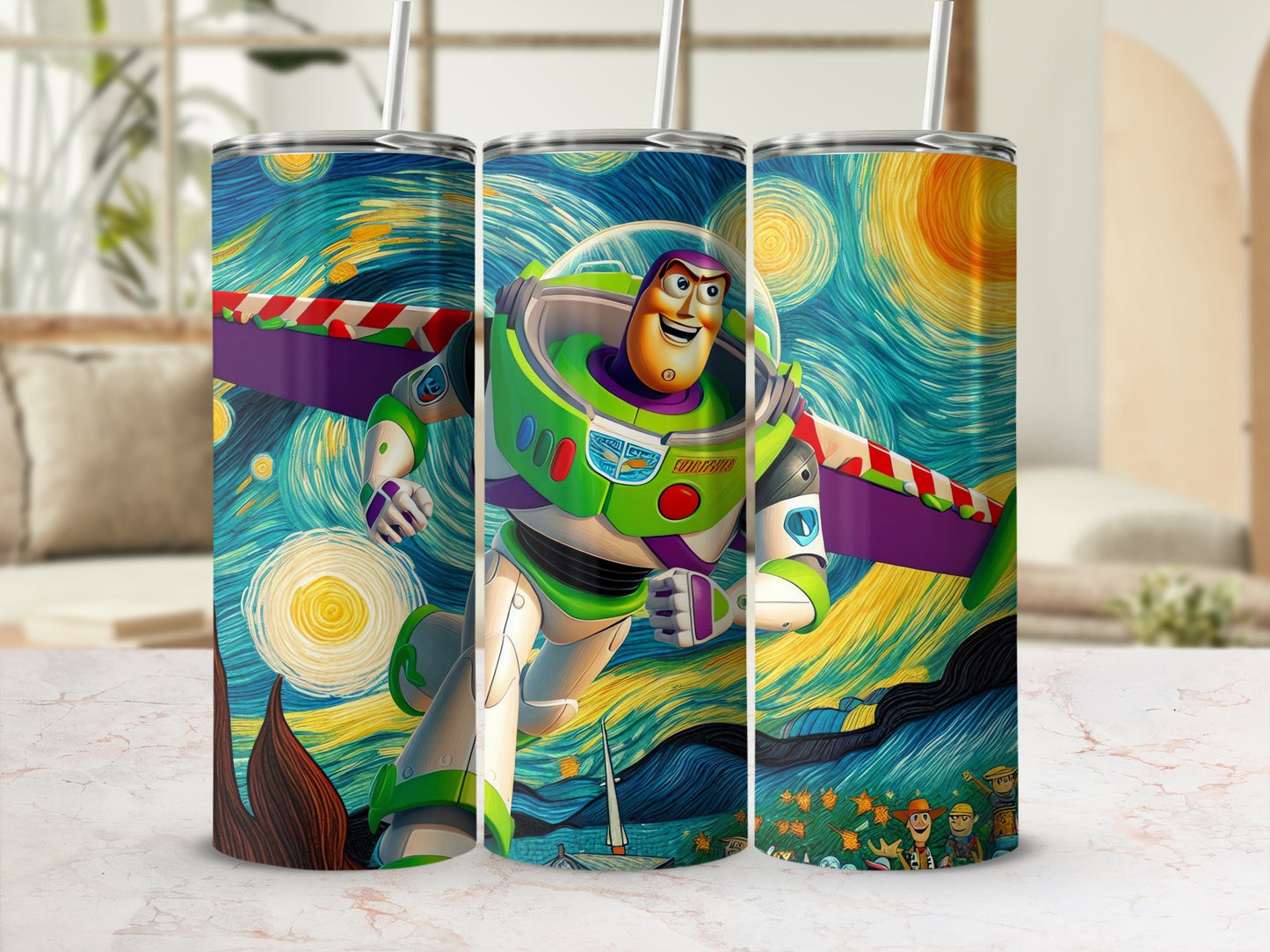 Buzz Lightyear Starry Night Inspired Travel Tumbler