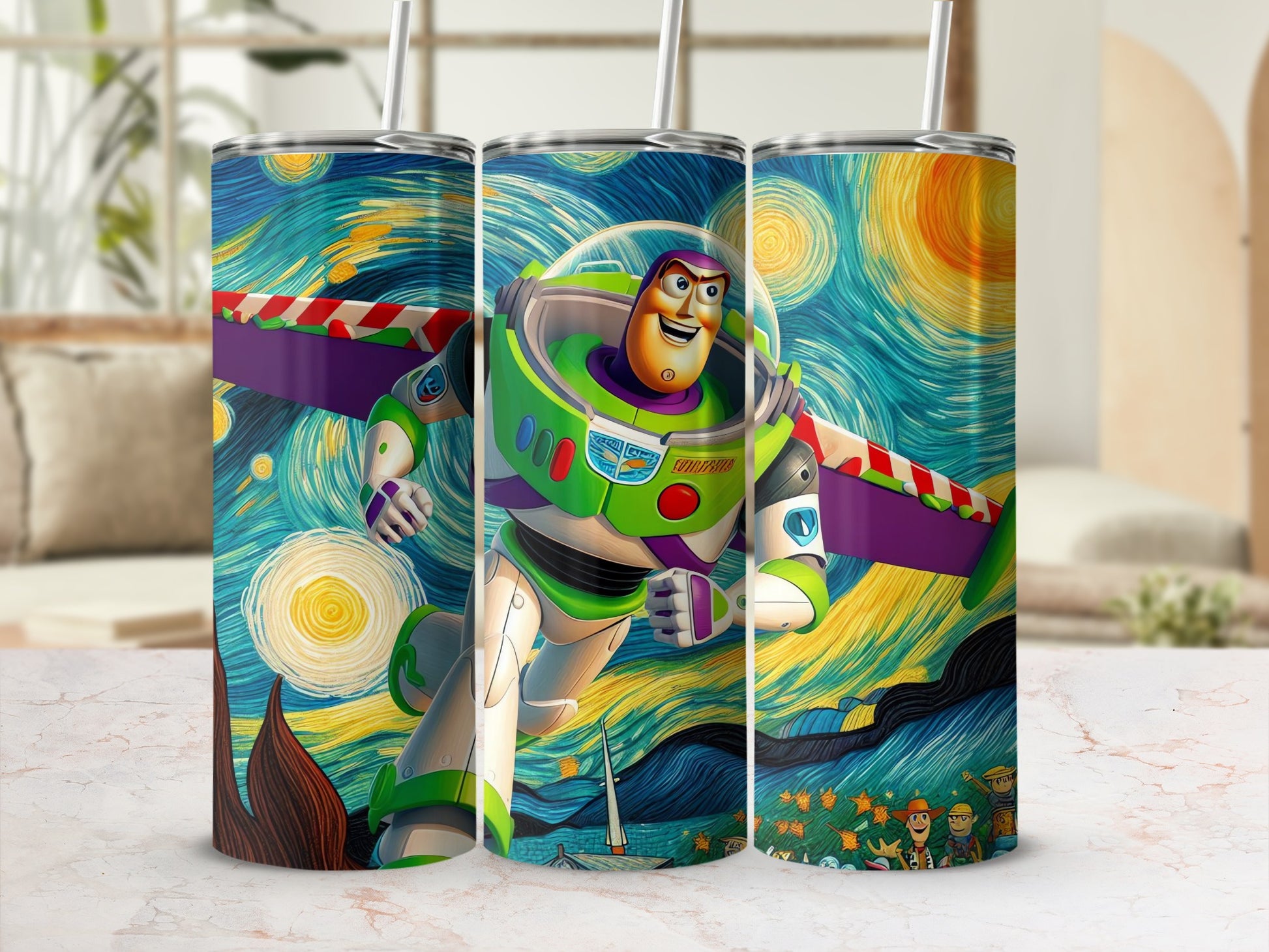 Buzz Lightyear Starry Night Inspired Travel Tumbler