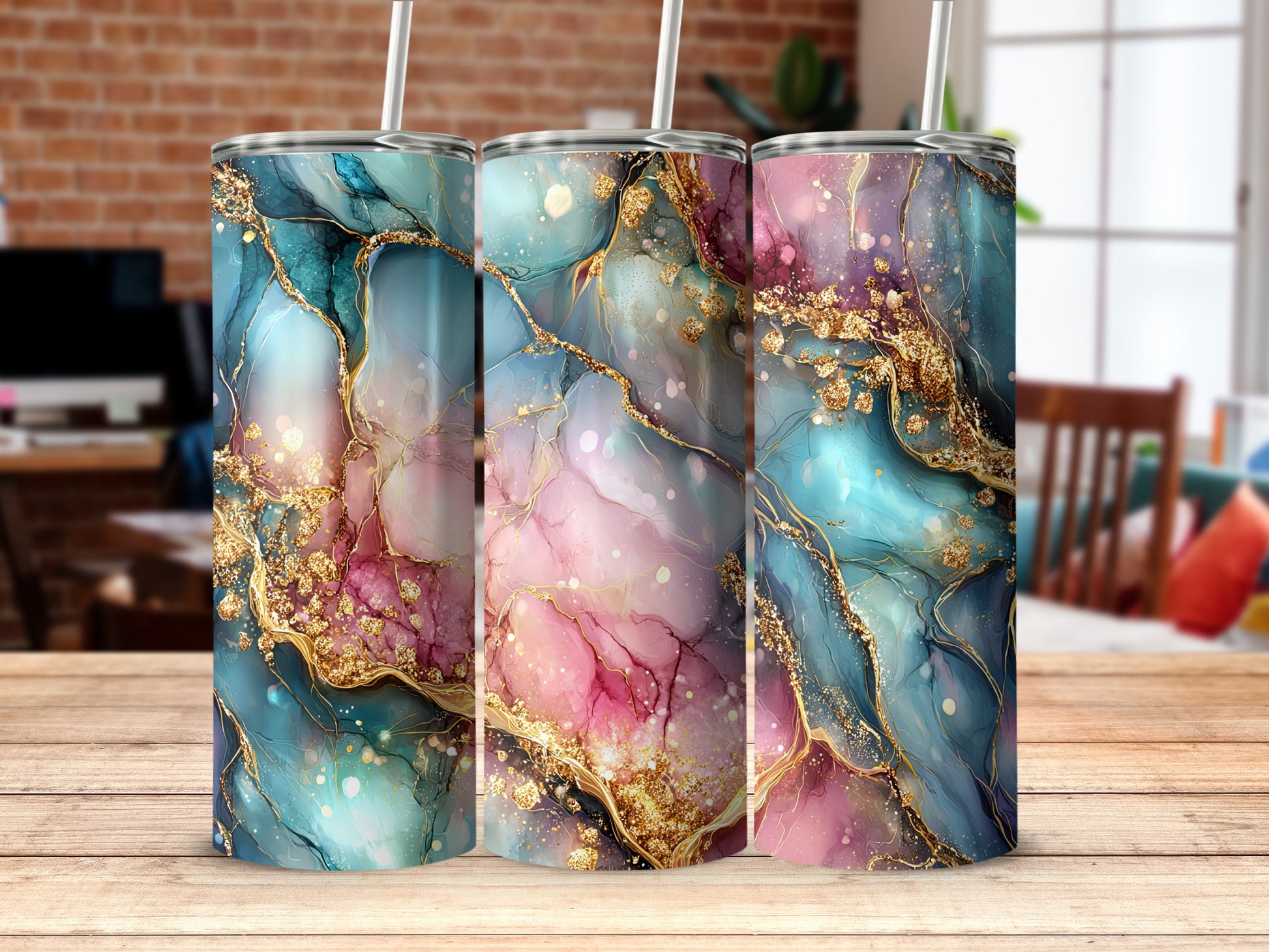 Elegant Marbled Water Tumblers with Artistic Design