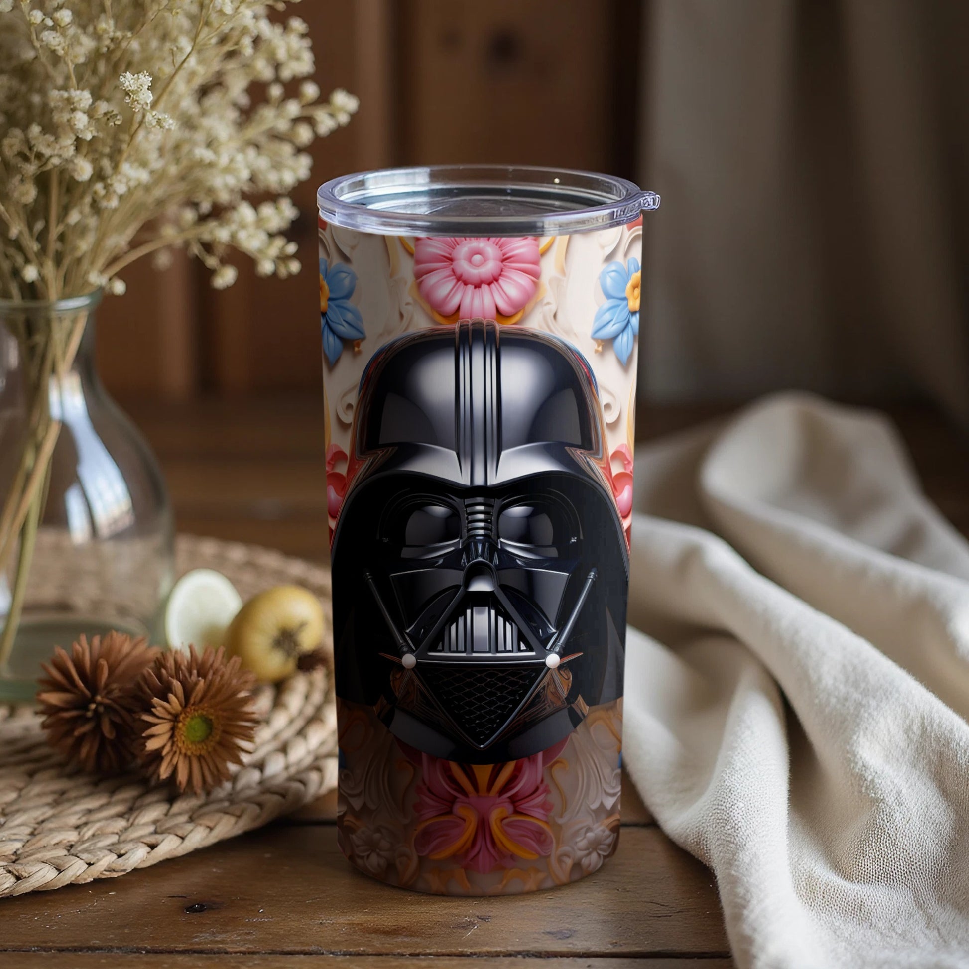 Floral Darth Vader Tumbler with Floral Design