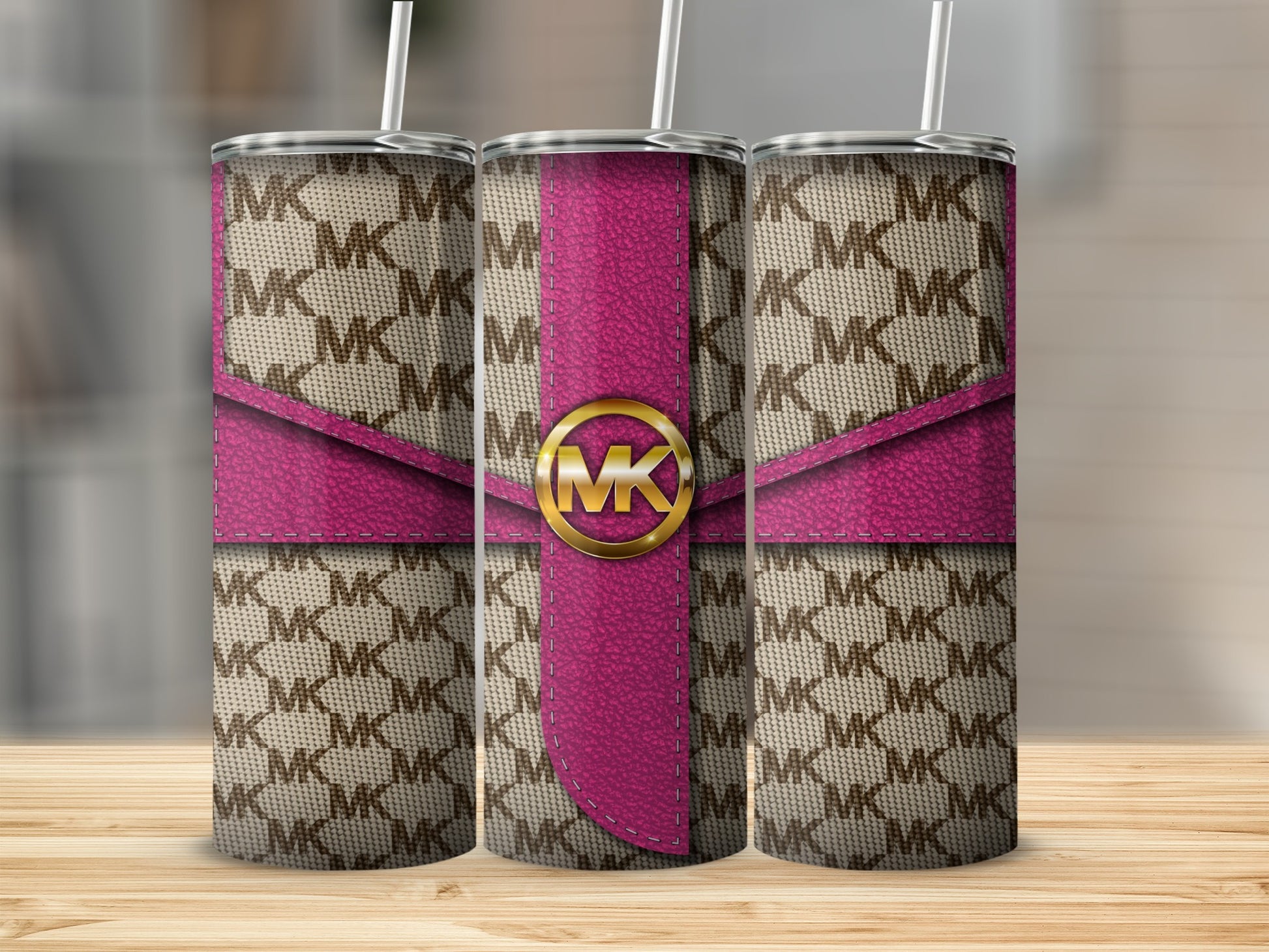 Stylish Pink and Beige Patterned Insulated Tumbler