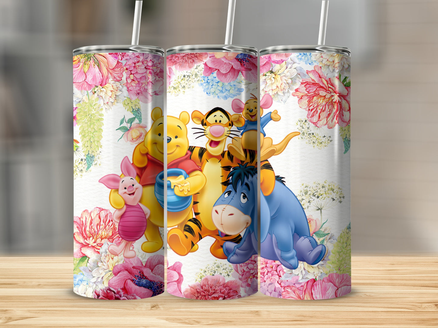 Winnie The Pooh And Friends With Flowers Design Tumblers
