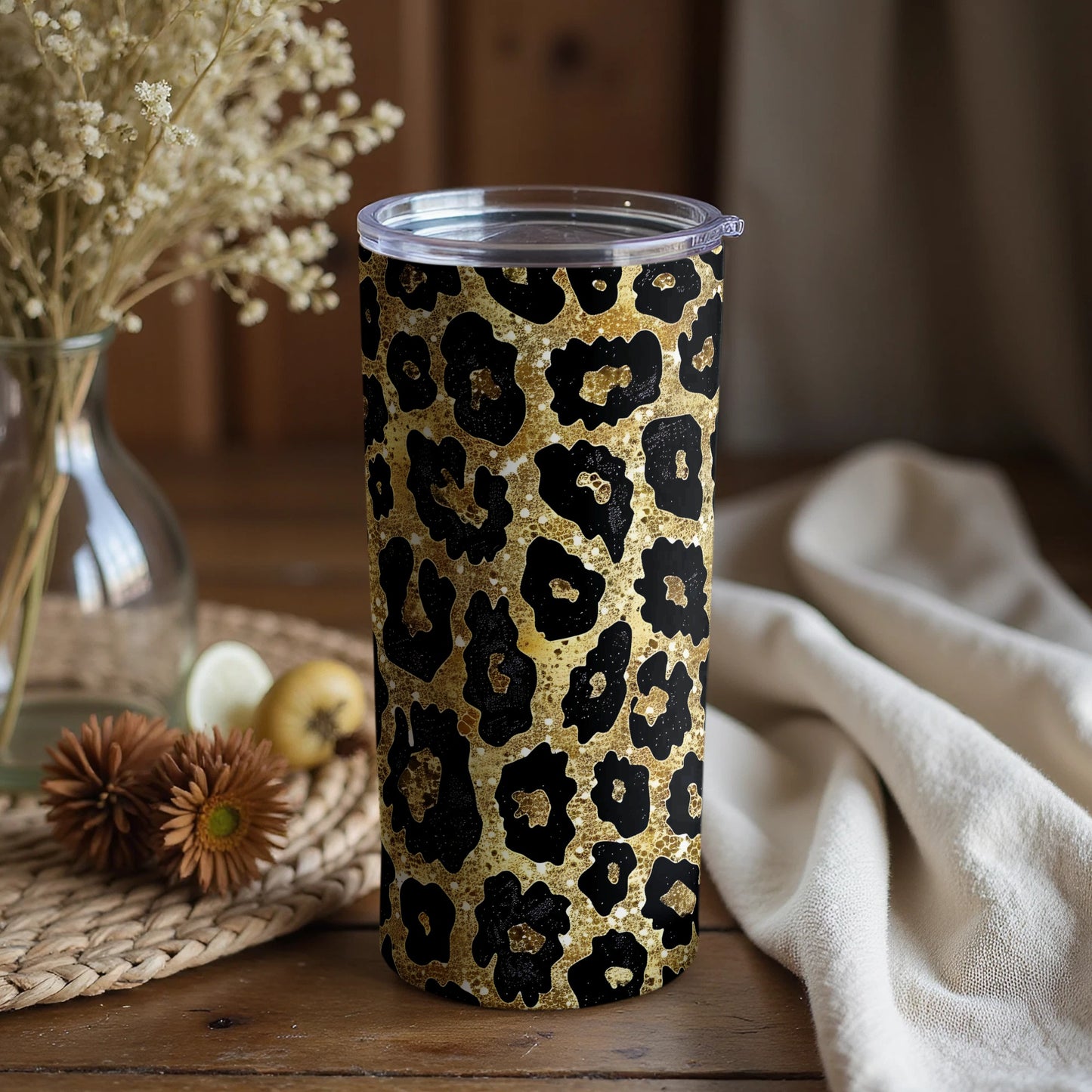 Gold Glitter Leopard Print Tumbler for Stylish Beverages