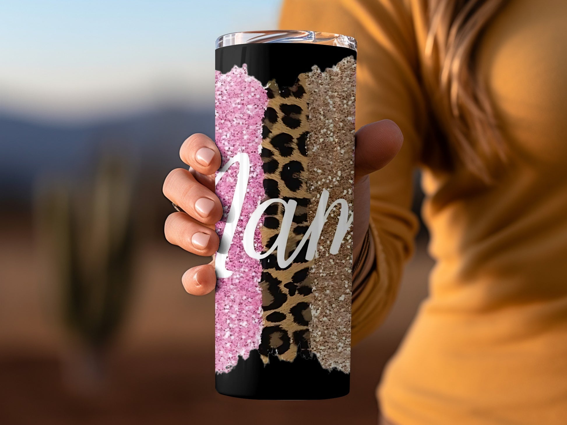 Personalized Pink Glitter Leopard Print Tumbler Cup Custom