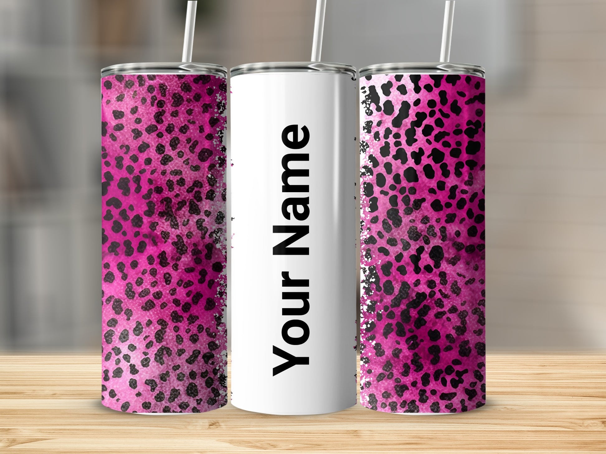 Custom Pink Leopard Print Tumbler with Name Option