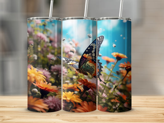 Butterfly vibrant flowers clear blue sky product type