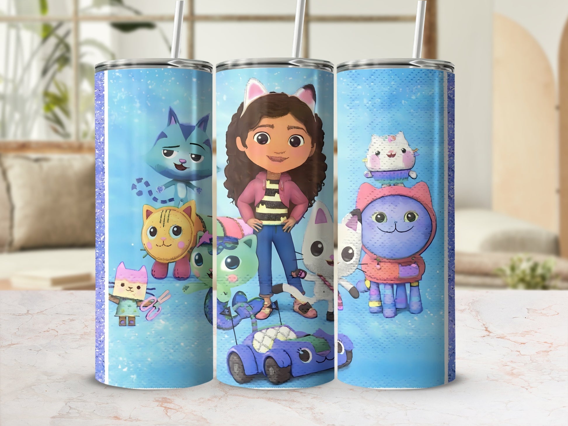 Cartoon Characters and Cute Cats Tumbler Cup Design
