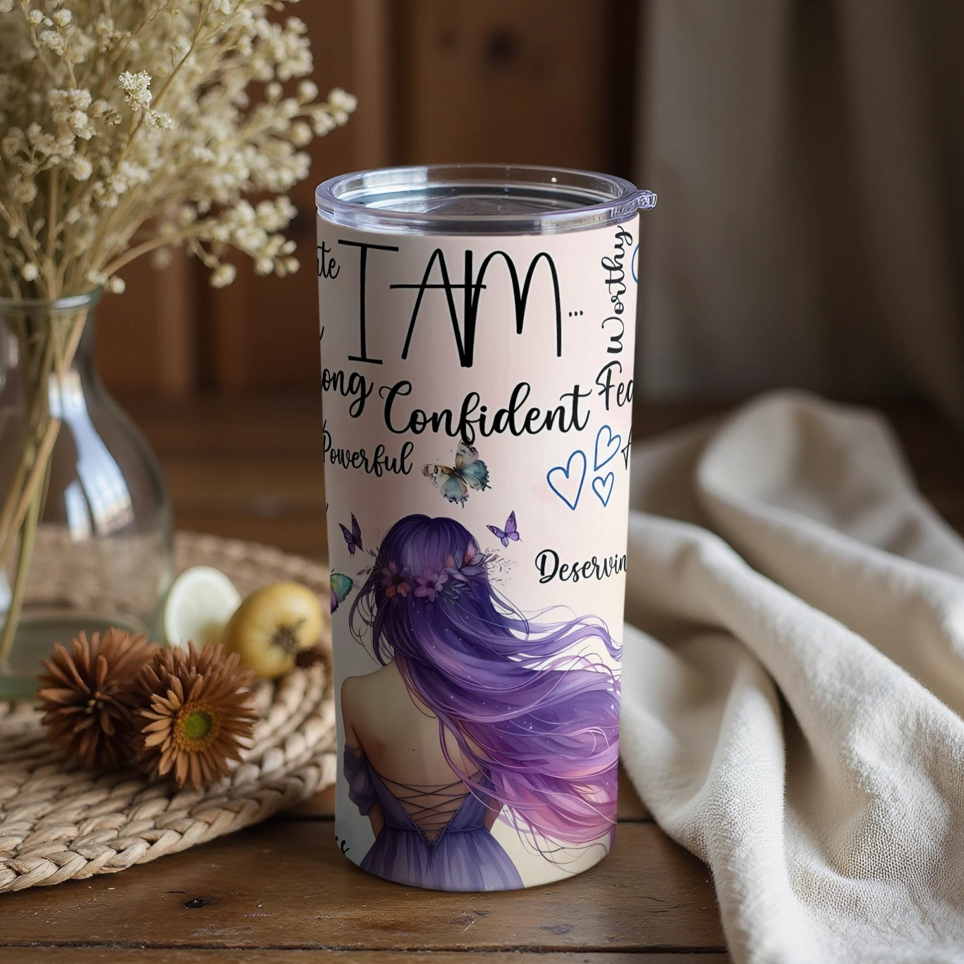 Inspirational I AM Statement Tumbler Illustrated Floral