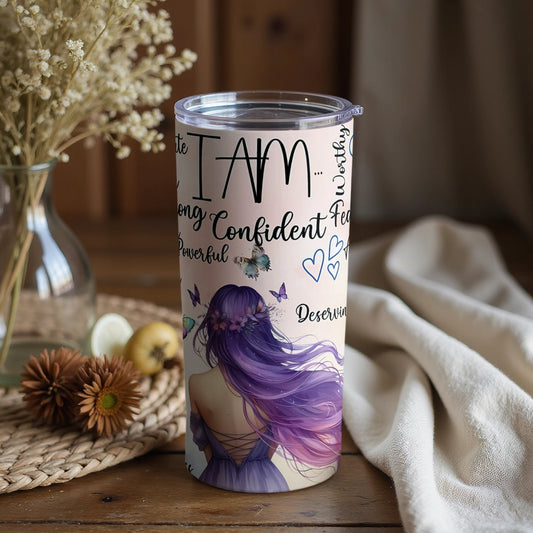 Inspirational I AM Statement Tumbler Illustrated Floral