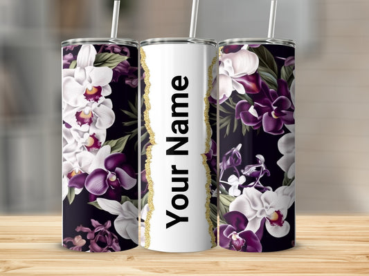 Personalized Floral Tumbler with Orchid Print Design