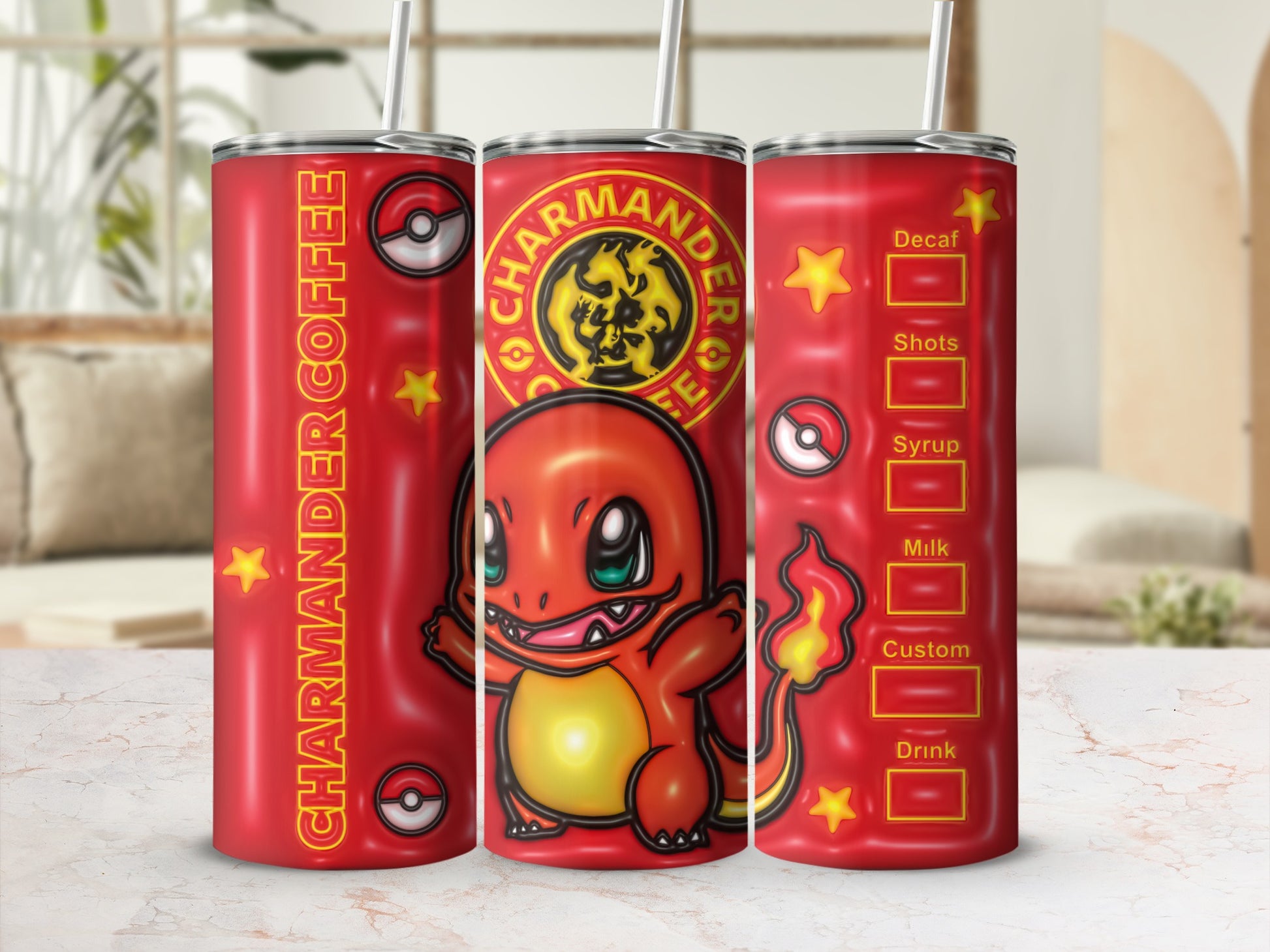Charmander Coffee Pokeball Stars Decaf Shots Syrup Milk Custom Drink product type