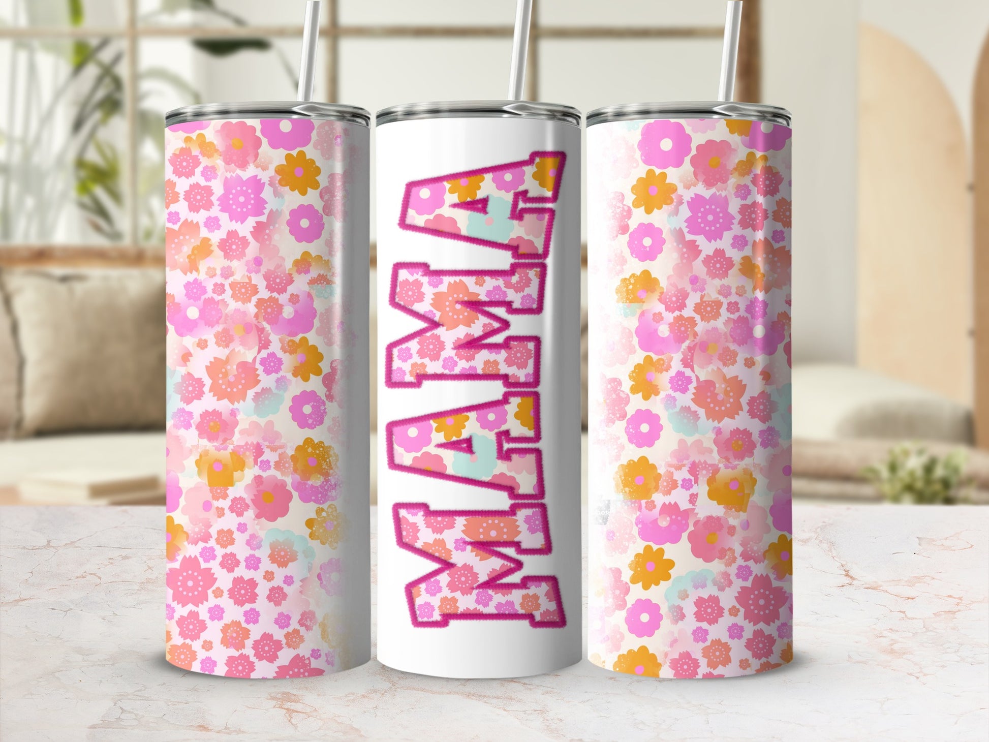 Floral Pattern MAMA Design Tumbler for Mothers