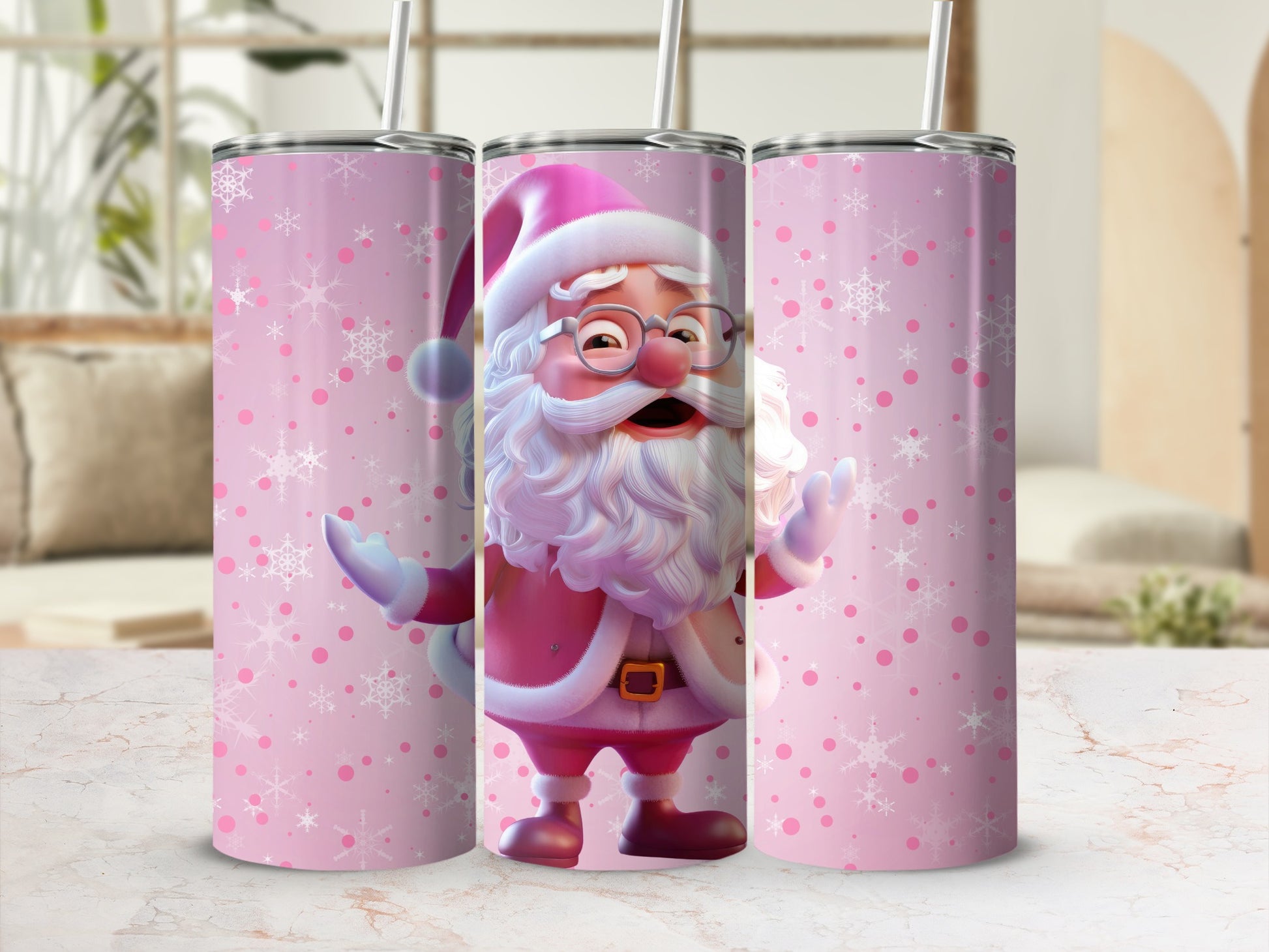 Festive Pink Santa Claus Design Tall Tumbler Holiday Drinkware