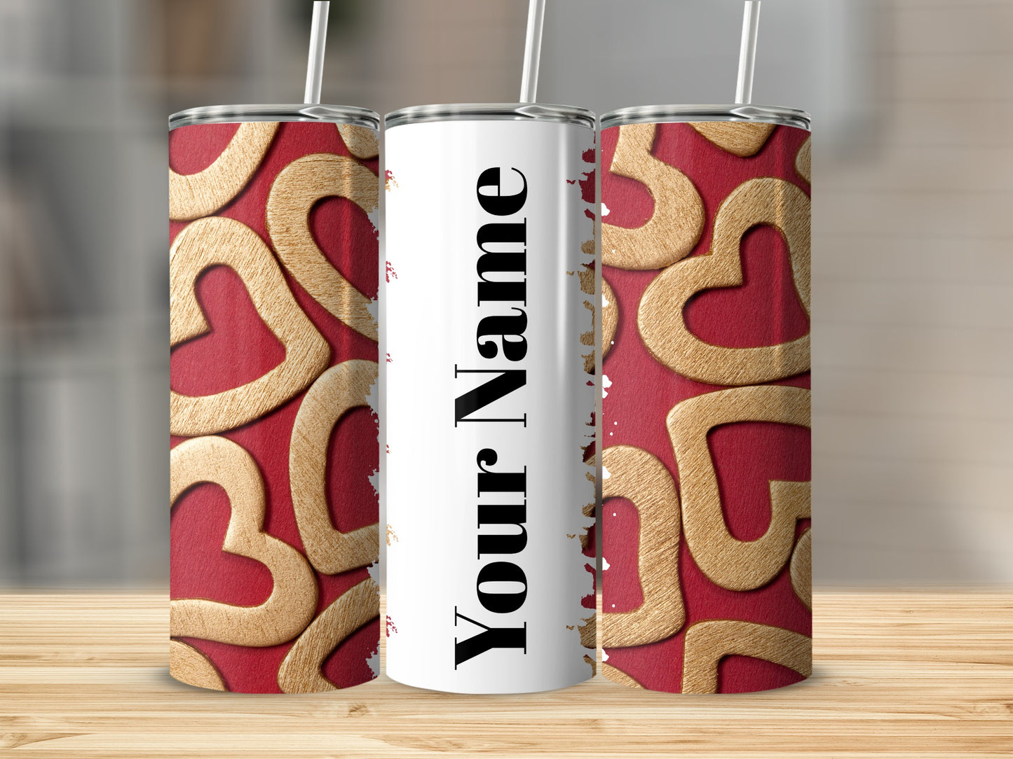 Personalized Heart Pattern Custom Name Tumbler