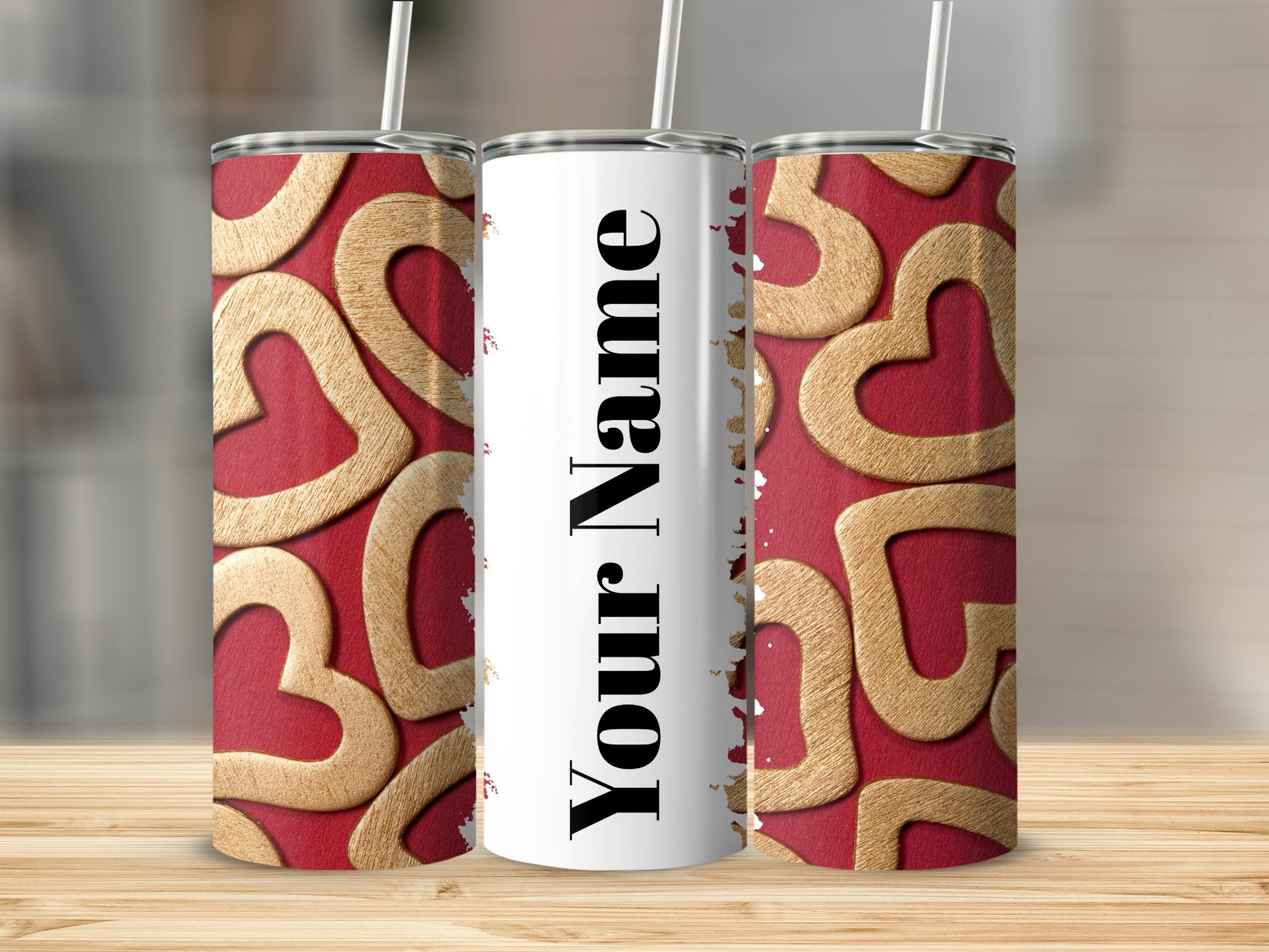 Personalized Heart Pattern Custom Name Tumbler