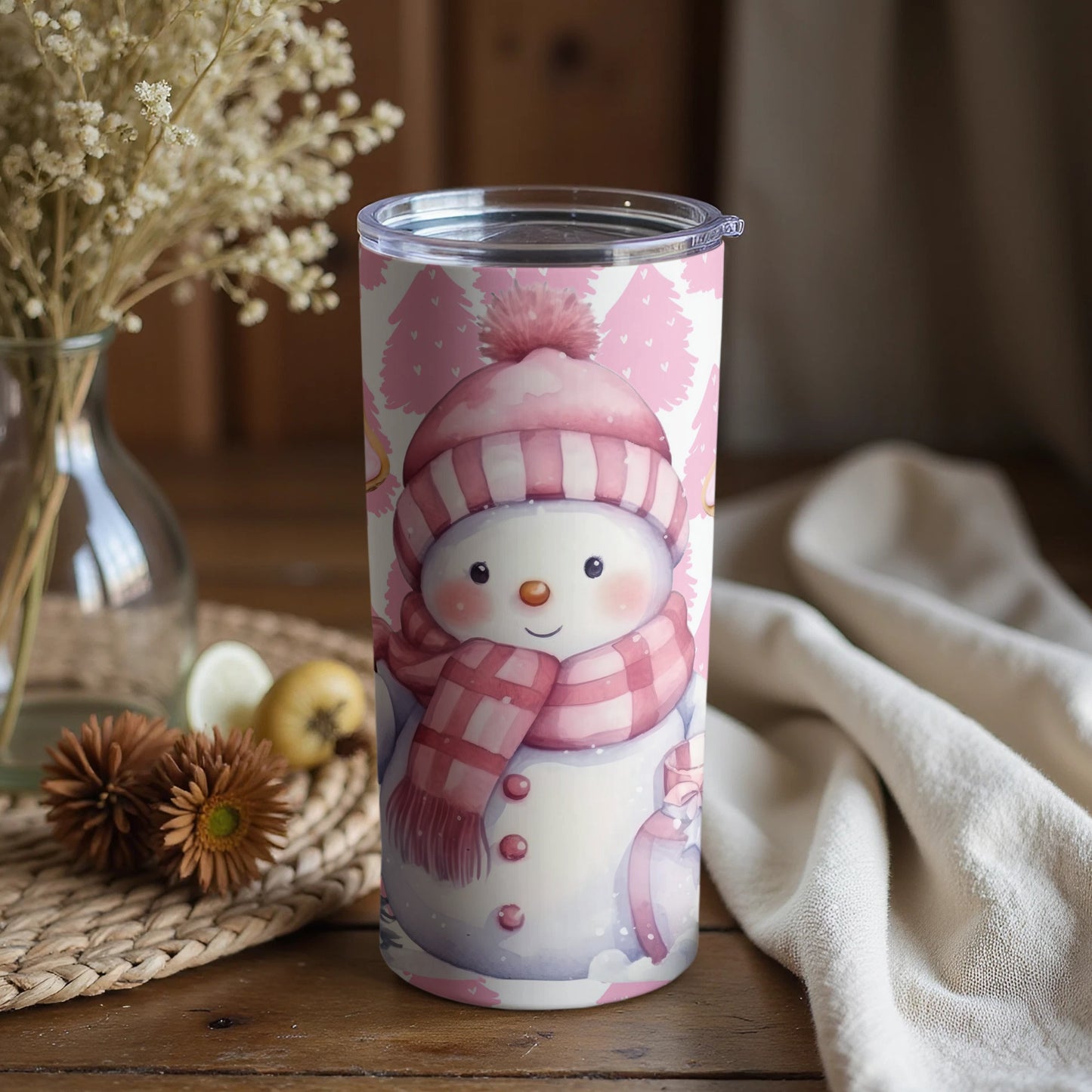 Adorable Snowman Tumbler with Striped Scarf Design