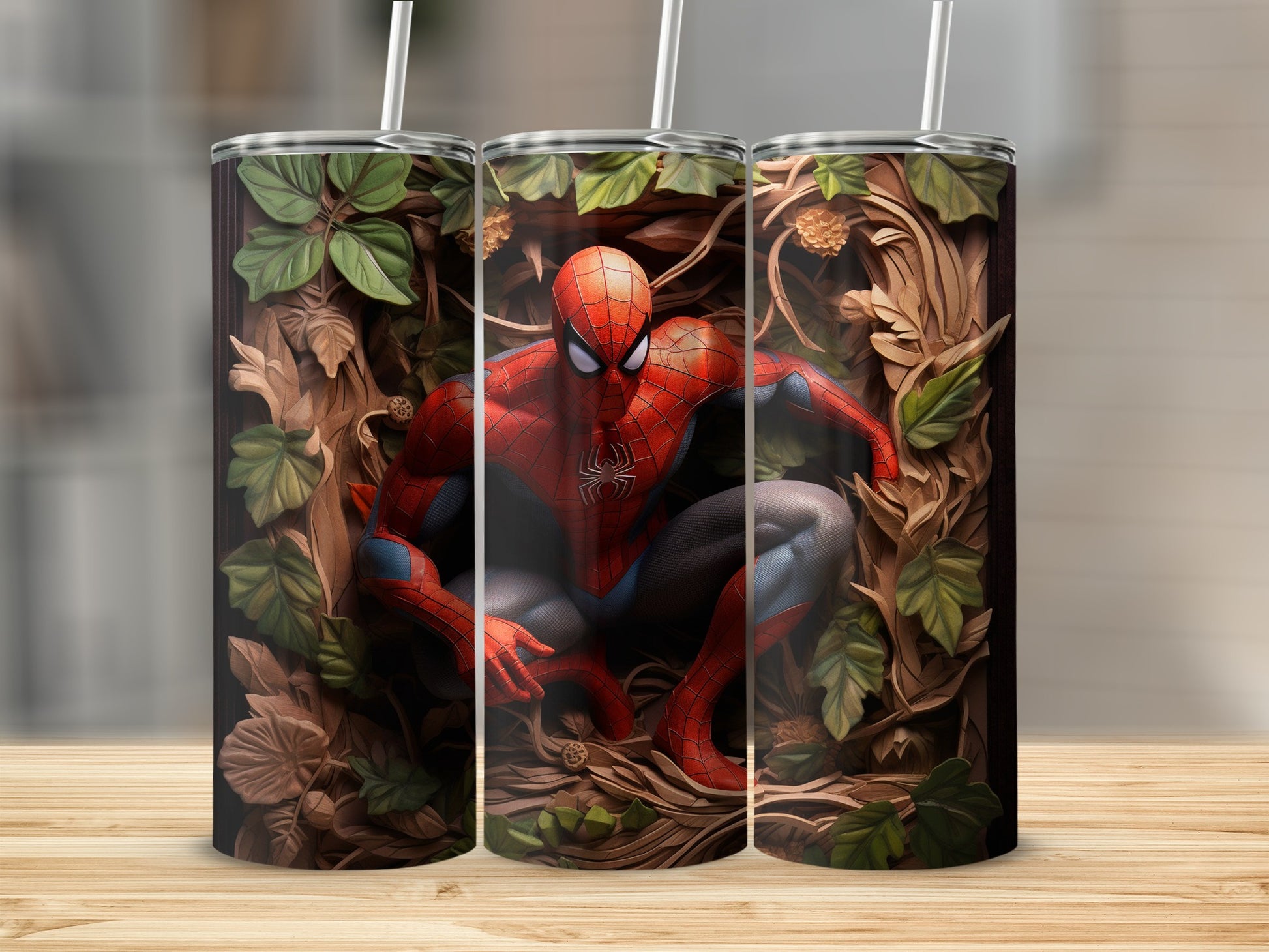 Spider Hero Crawling Through Leaves Tumbler Cup