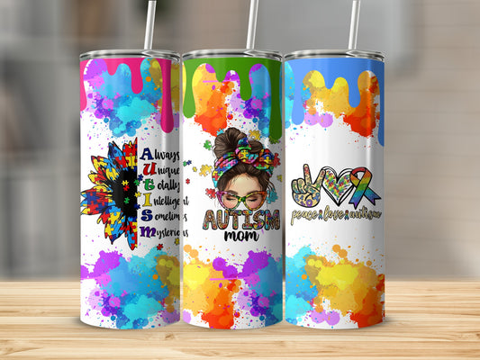 Colorful Autism Awareness Tumbler Set for Moms