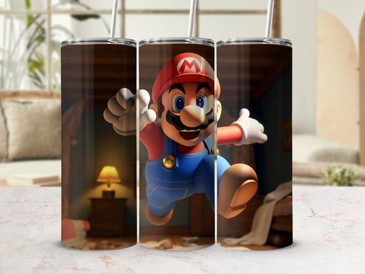 Cheerful Mario Jumping Design Tumbler Travel Mug