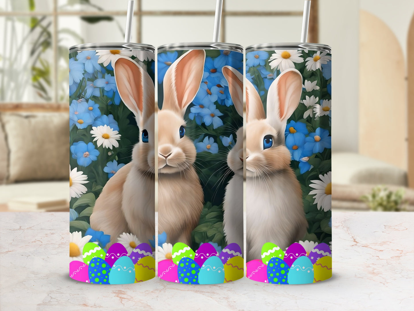 Adorable Easter Bunny and Flowers Design Tumbler