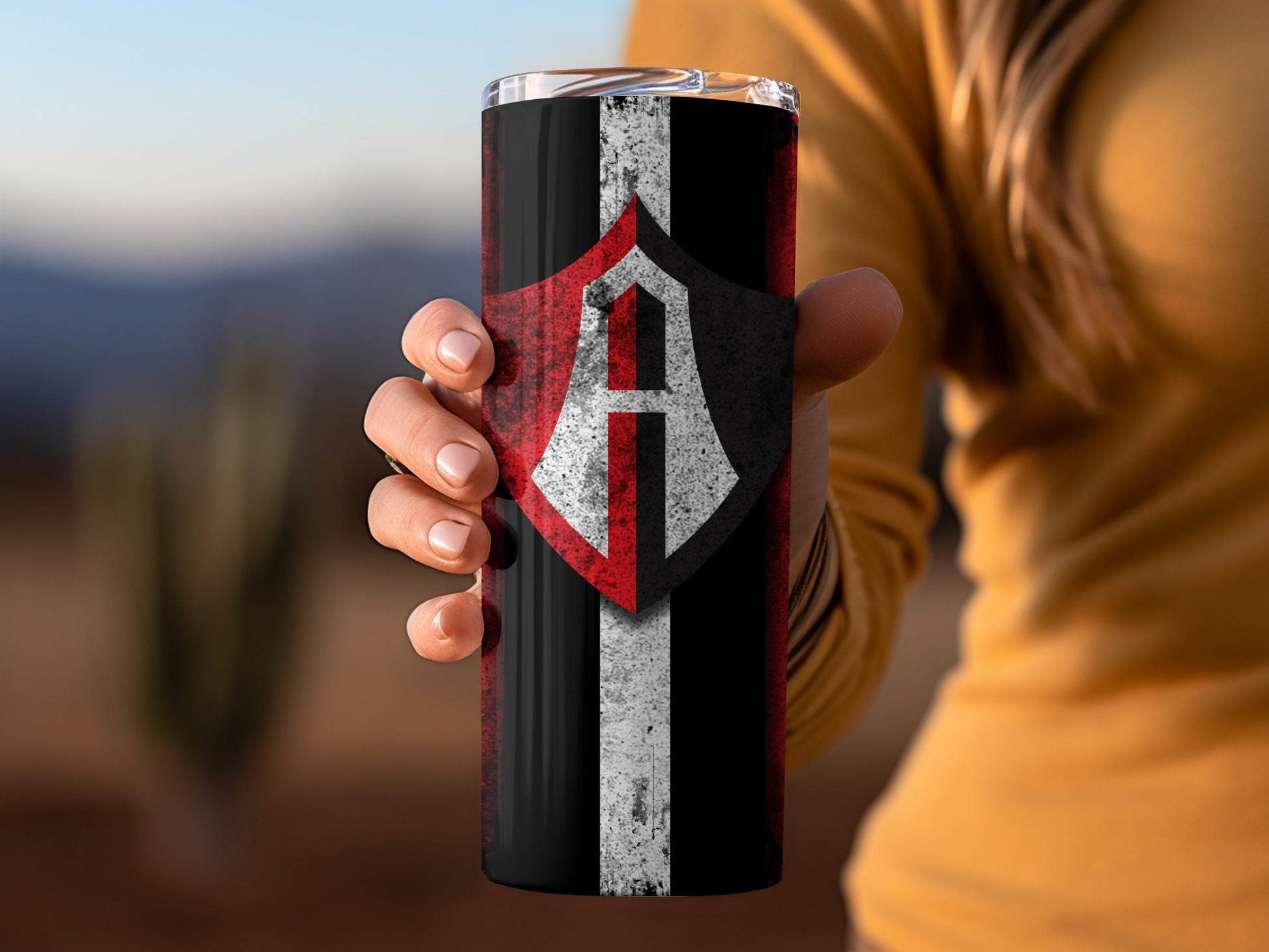 Stylish Black and Red Shield Design Insulated Tumbler