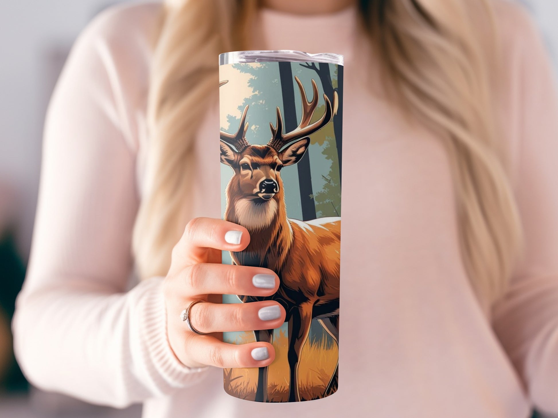 Majestic Deer in Forest Scene Tumbler Drinking Flask