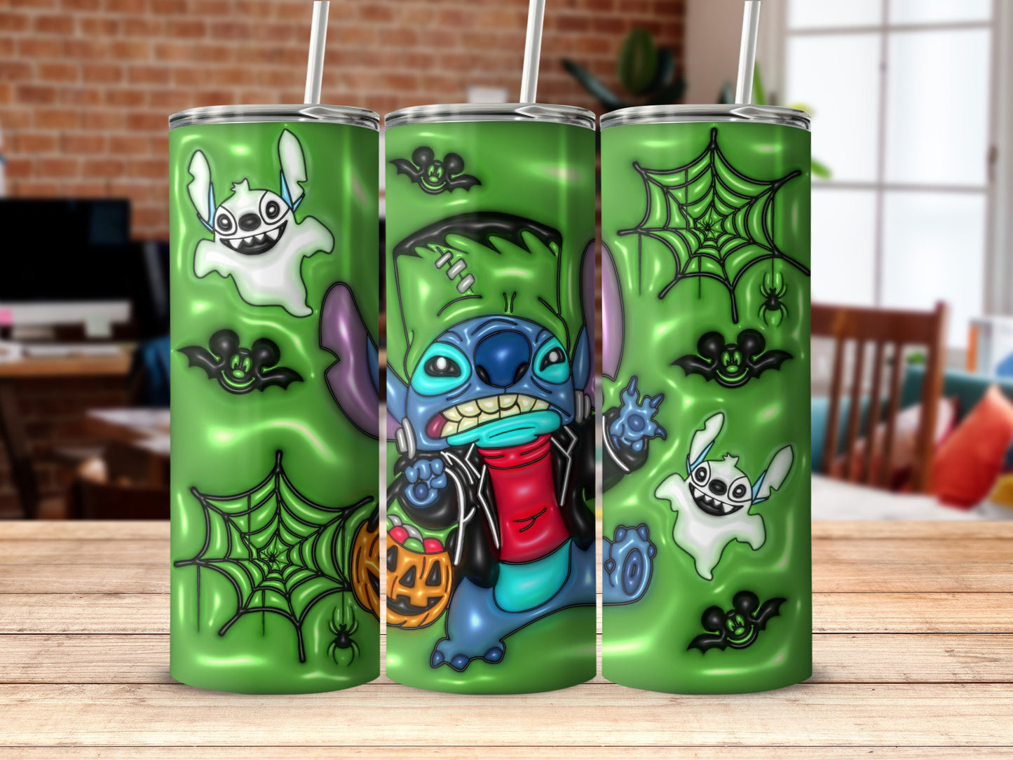 Halloween Cartoon Character Green Tumbler featuring Ghosts