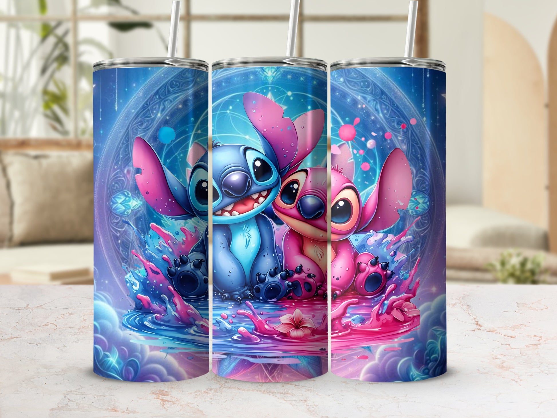 Cute Blue and Pink Cartoon Creatures Tumbler